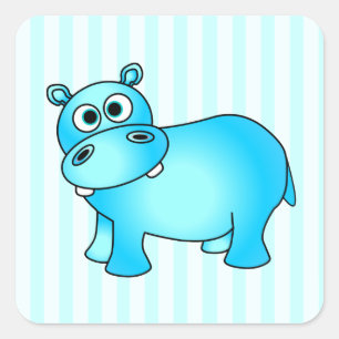 Cute Blue Baby Hippo Striped Stickers