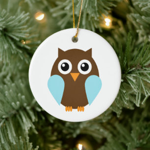 Cute Blue Baby Owl Ceramic Tree Decoration