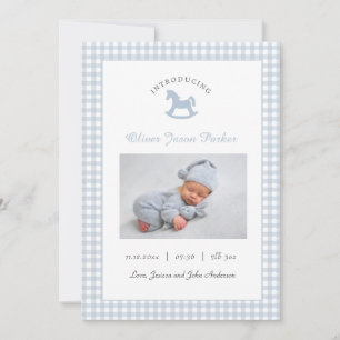 Cute Blue Baby photo Modern Birth Announcement