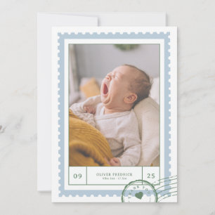 Cute Blue Baby Postage Stamp Photo Thank You Card