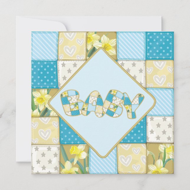 Cute Blue Baby Quilt Baby Shower invitation (Front)