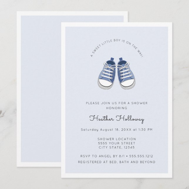 Cute Blue Baby Shoes, Baby Shower Invitation (Front/Back)