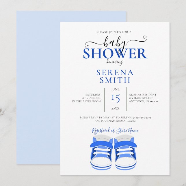 Cute Blue Baby Shoes BABY SHOWER Invitation (Front/Back)