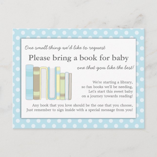 Cute Blue Baby Shower Book Insert Request Card (Front)