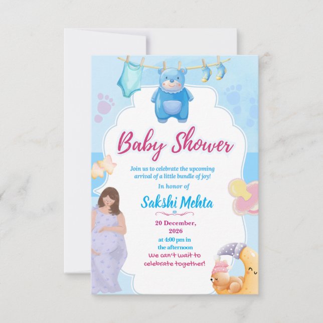 Cute Blue Baby Shower Invitation (Front)