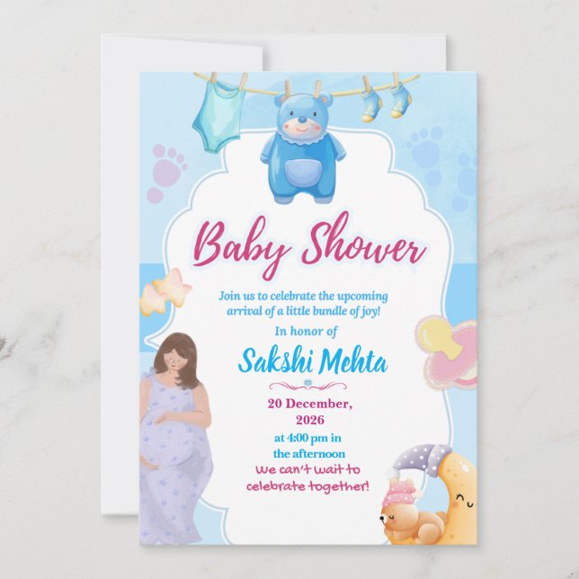 Cute Blue Baby Shower Invitation (Front)