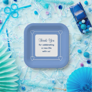 Cute Blue Baby Shower Thank You for Celebrating Paper Plate