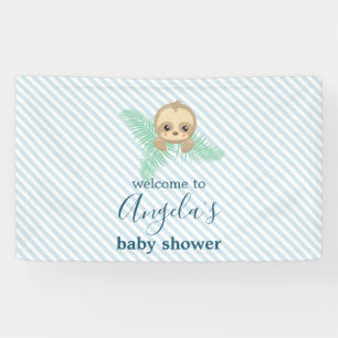 Cute Blue Baby Sloth Baby Shower Banner