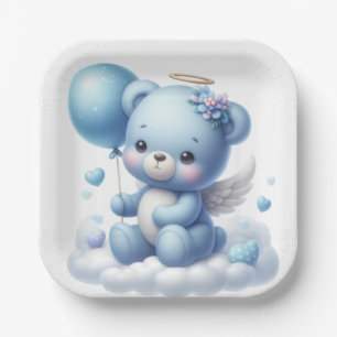 CUTE BLUE BABY TEDDY BEAR WITH BALLOON PAPER PLATE