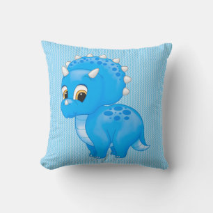 Cute Blue Baby Triceratops Dinosaur Cushion