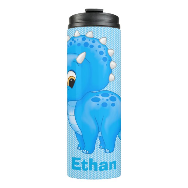 Cute Blue Baby Triceratops Dinosaur Thermal Tumbler (Front)