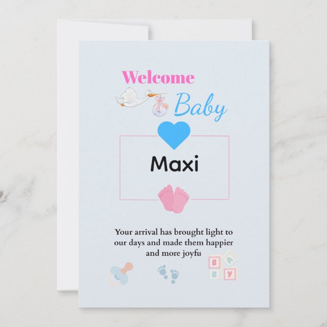 Cute Blue Baby Welcome Card | Personalised Newborn (Front)