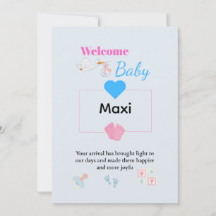 Cute Blue Baby Welcome Card   Personalised Newborn