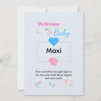 Cute Blue Baby Welcome Card | Personalised Newborn