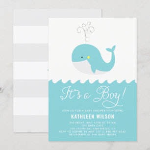 Cute Blue Baby Whale It's a Boy Baby Shower Invitation