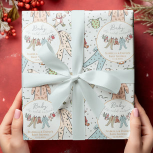 Cute Blue Baby's First Christmas Winter Pyjamas Wrapping Paper