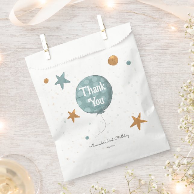 Cute Blue Balloon 2nd Birthday Favour Bags (Clipped)