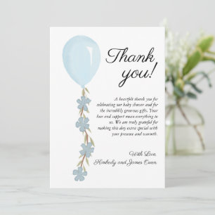 Cute Blue Balloon Baby Shower Thank You Card