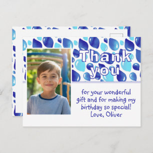 Cute Blue Balloons Boy Photo Birthday Thank You Postcard