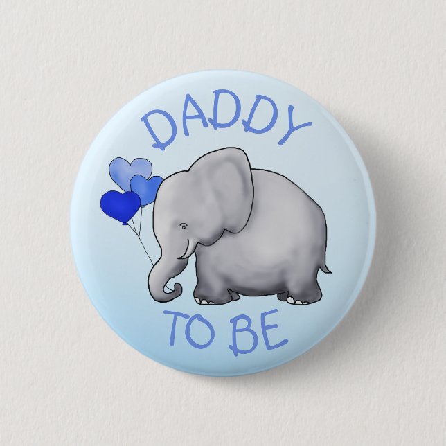 Cute Blue Balloons Elephant Baby Shower Dad-to-Be 6 Cm Round Badge (Front)