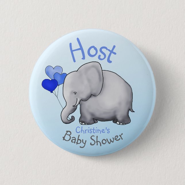 Cute Blue Balloons Elephant Baby Shower Host 6 Cm Round Badge (Front)