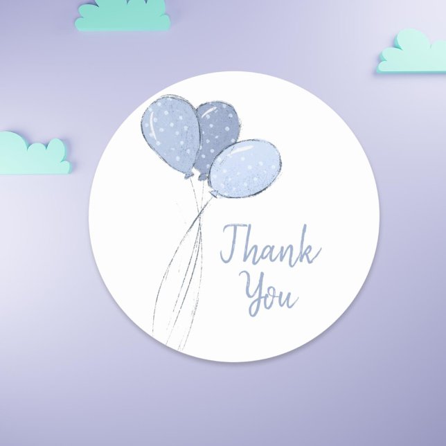 Cute Blue Balloons Thank You Classic Round Sticker (Creator Uploaded)