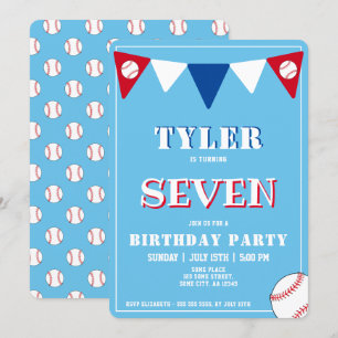 Cute Blue Baseball Birthday Invitation Birthday
