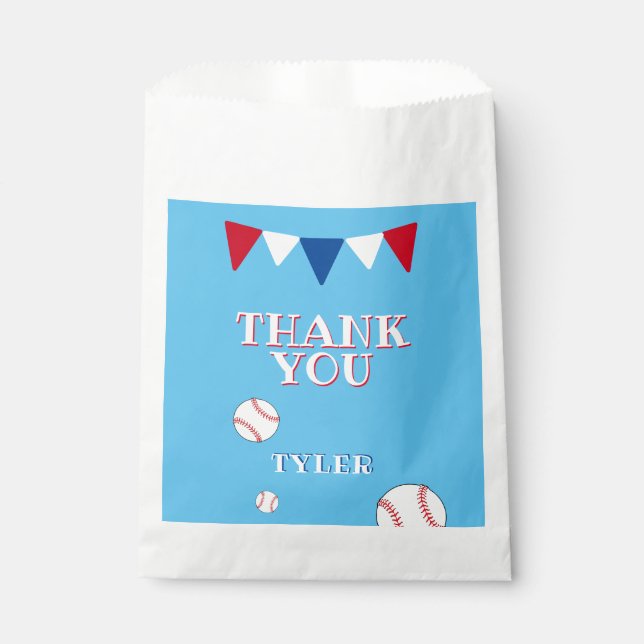 Cute Blue Baseball Kids Birthday Thank you Favour Bags (Front)