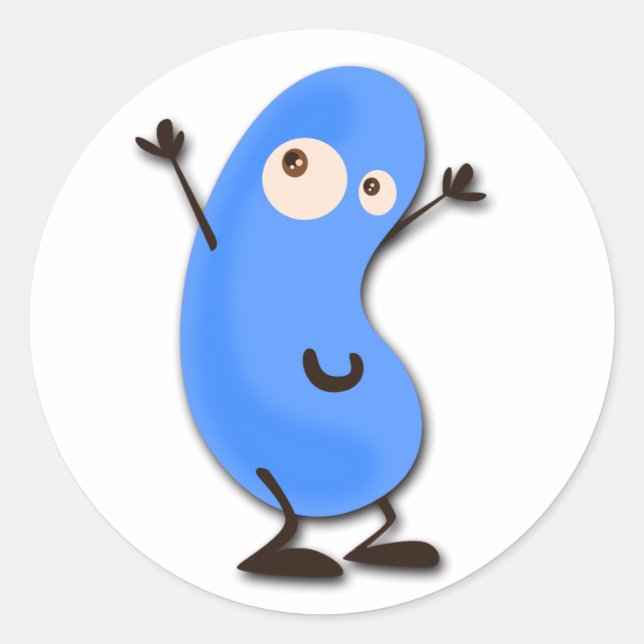 Cute Blue Bean Monster Classic Round Sticker (Front)