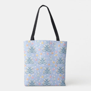Cute Blue Bear and Fish Seamless Pattern Tote Bag