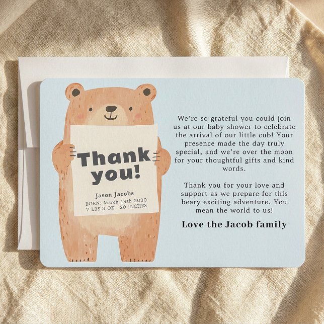 Cute Blue Bear Baby Announcement Thank You (Cute Blue Bear Baby Announcement Thank You.)