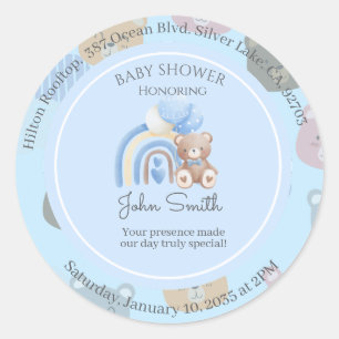 Cute blue bear baby shower classic round sticker