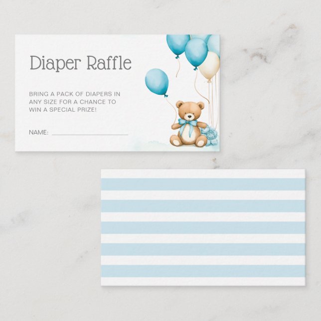 Cute Blue Bear Baby Shower Diaper Raffle Enclosure (Front/Back)