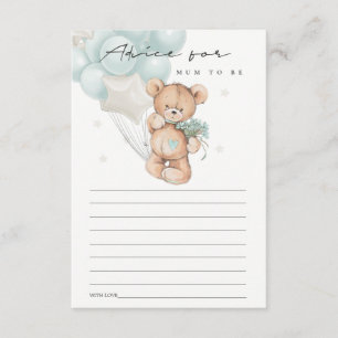 Cute Blue Bear Balloon Advice For Mum Baby Shower Enclosure Card