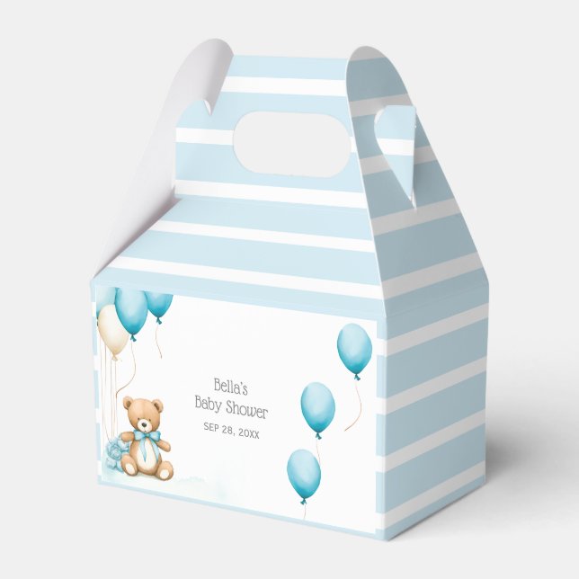 Cute Blue Bear Balloon Baby Shower Favour Box (Front Side)