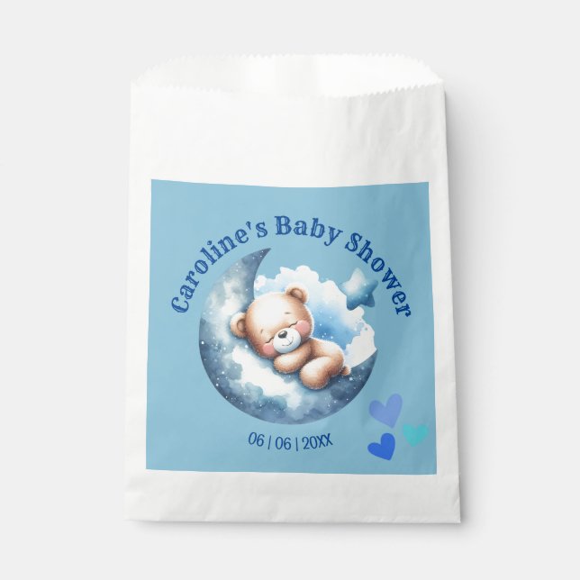 Cute Blue Bear Crescent Moon Baby Shower Favour Bags (Front)