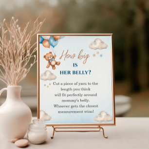 Cute Blue Bear How Big Is Her Belly Shower Game Poster