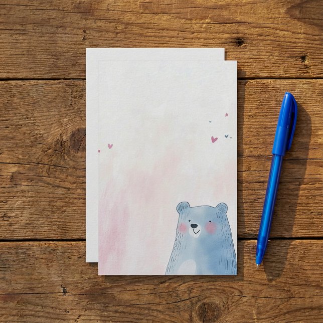 Cute Blue Bear soft pastel background Stationery (Cute Blue Bear soft pastel background Stationery.)