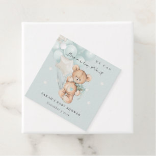 Cute Blue Bearly Wait Bear Balloon Baby Shower Favour Tags
