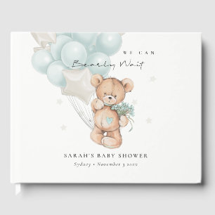 Cute Blue Bearly Wait Bear Balloon Baby Shower Guest Book