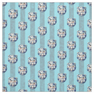 Cute Blue Berry and Stripe Teddy Bear Fabric