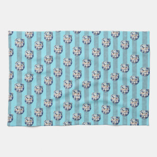 Cute Blue Berry and Stripe Teddy Bear Tea Towel