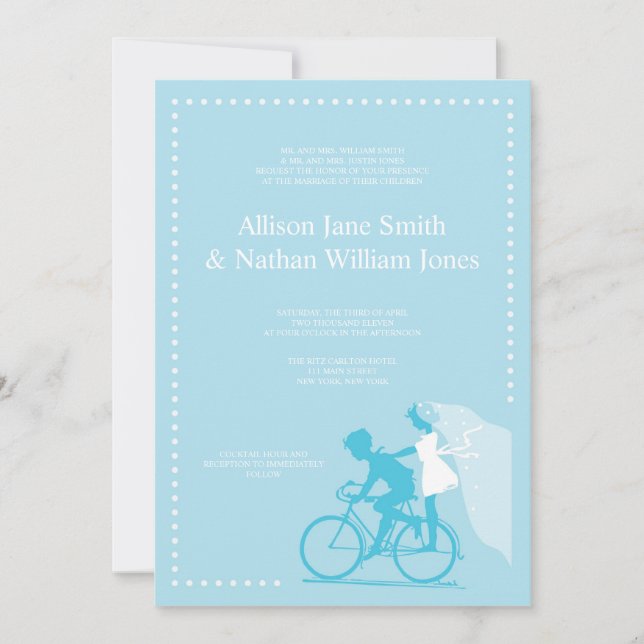CUTE Blue Bicycle Couple Wedding Invitation (Front)