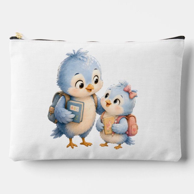 Cute Blue Bird Accessory Pouch (Front)