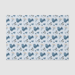 Cute Blue Bird and Berries illustrated Pattern Tissue Paper
