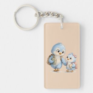 Cute Blue Bird Brother Acrylic Keychain