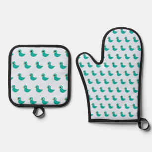 Cute blue bird oven mitt & pot holder set