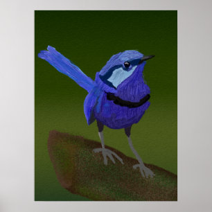CUTE BLUE BIRD PAINTING POSTER