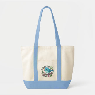 Cute Blue Bird Perched on a Blooming Branch Tote Bag