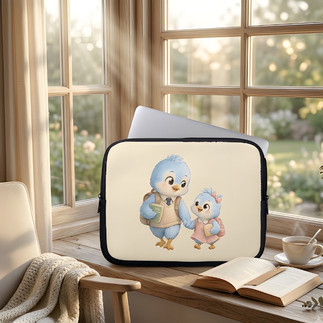 Cute Blue Bird Siblings Laptop Sleeve (Creator Uploaded)